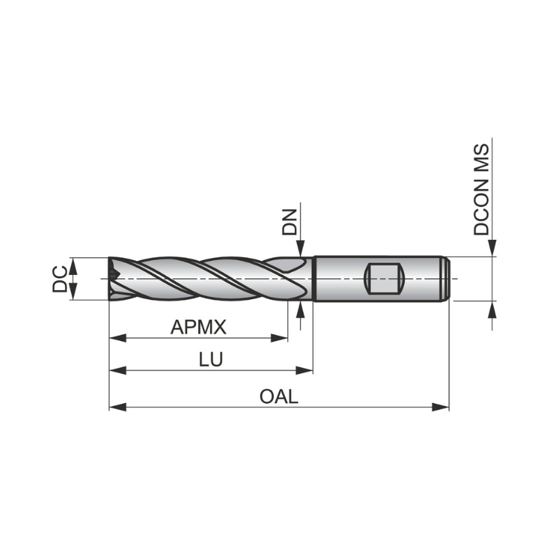 Dormer Pramet C273 13.0mm HSS-E-Powder Metal Flatted Shank Multi-Flute Long Series End Mill DIN 844 L