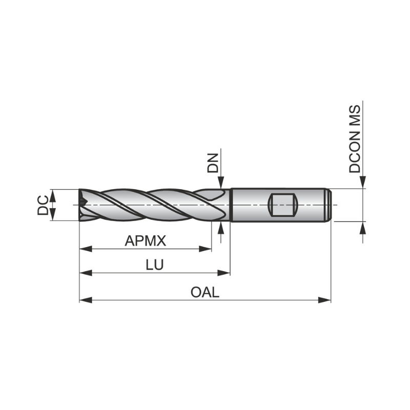 Dormer Pramet C295 15.0mm HSS-E-Powder Metal TICN Flatted Shank Multi-Flute Long Series End Mill DIN 844 L