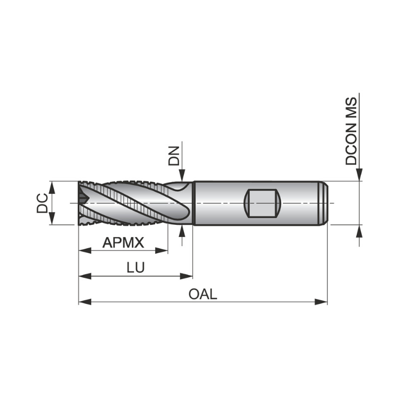 Dormer Pramet C40 16.0mm HSS-E Flatted Shank Multi-Flute Roughing (NF) Standard Length End Mill DIN 844 K