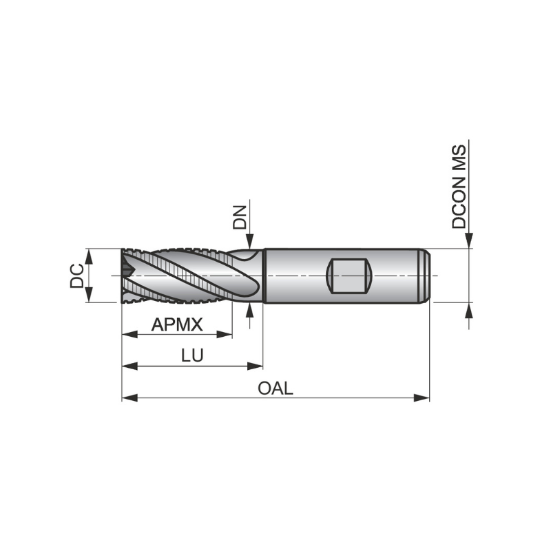 Dormer Pramet C413 14.0mm HSS-E TICN Flatted Shank Multi-Flute Roughing (NF) Standard Length End Mill DIN 844 K