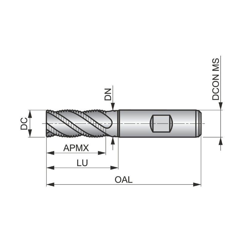 Dormer Pramet C428 18.0mm HSS-E-Powder Metal Alcrona Primax Flatted Shank Multi-Flute Roughing (HRA) Standard Length End Mill DIN 844 K