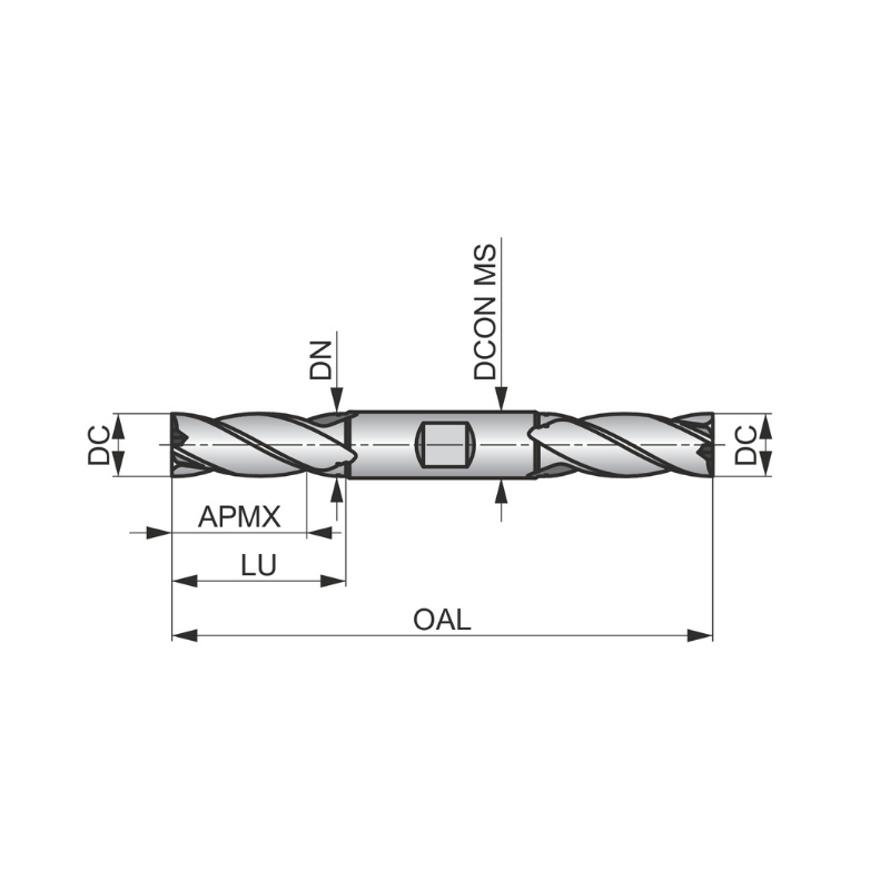 Dormer Pramet C614 3/8 Inch HSS Double Ended Flatted Shank 4 Flute End Mill Regular Length