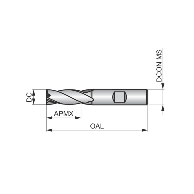 Dormer Pramet C618 1/2 Inch HSS-E Flatted Shank 4 Flute End Mill Regular Length