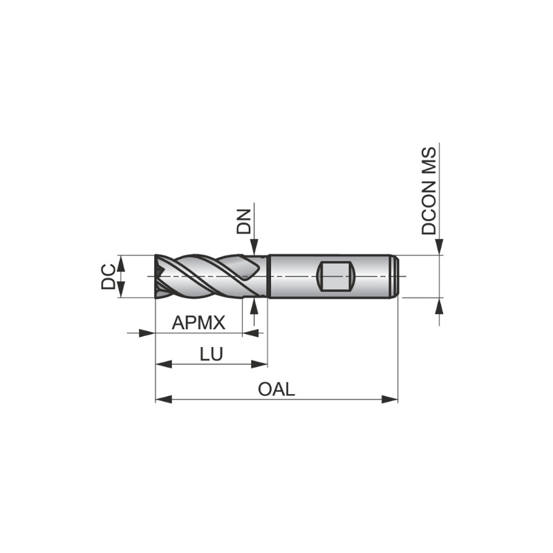 Dormer Pramet C907 22.0mm HSS-E-Powder Metal Alcrona Primax Flatted Shank Multi-Flute Standard Length End Mill DIN 844 K