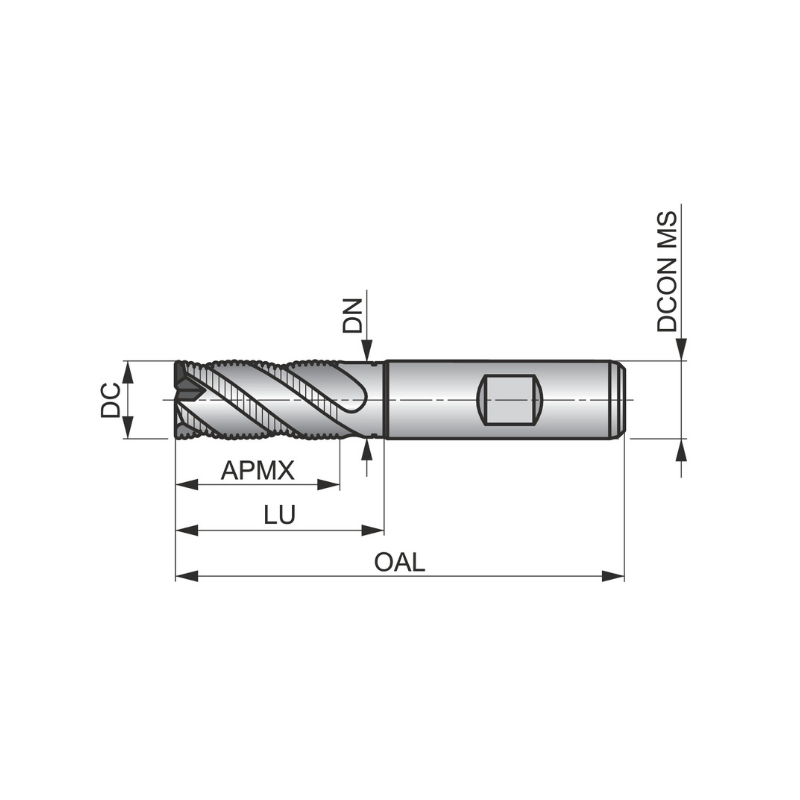 Dormer Pramet C908 18.0mm HSS-E-Powder Metal Alcrona Primax Flatted Shank Multi-Flute Roughing (NRA) Standard Length End Mill DIN 844 K