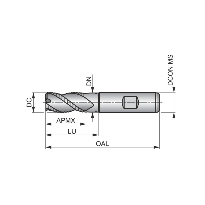 Dormer Pramet C922 20.0mm HSS-E-Powder Metal Alcrona Primax Flatted Shank Multi-Flute Roughing (HRA) Standard Length End Mill DIN 844 K