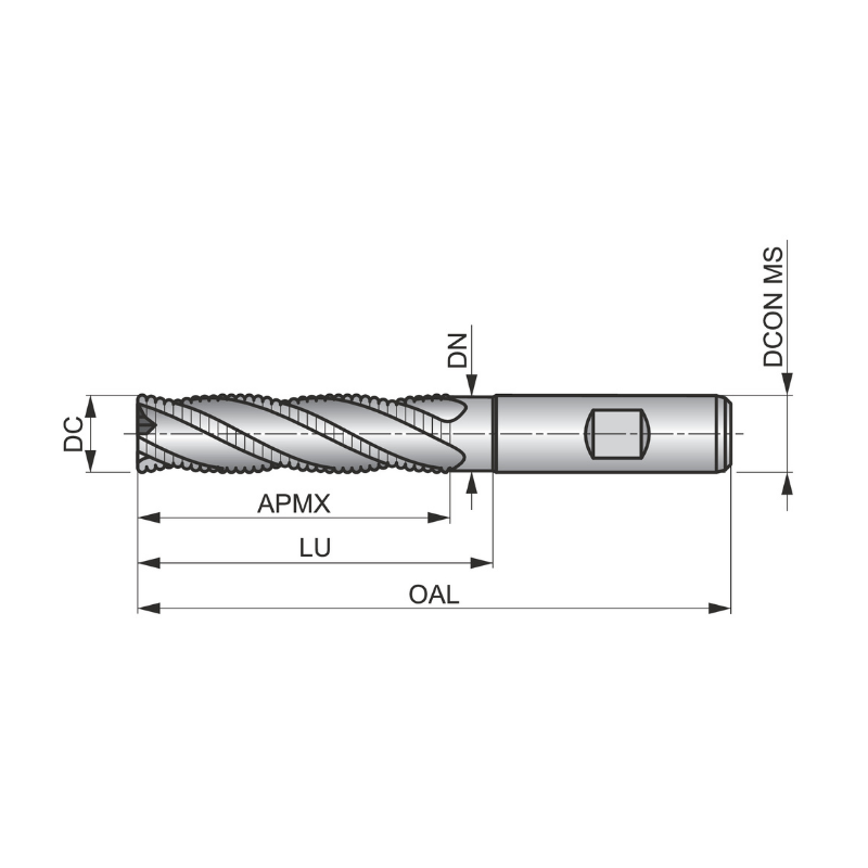 Dormer Pramet C948 18.0mm HSS-E-Powder Metal Alcrona Primax Flatted Shank Multi-Flute Roughing (NRA) Long Series End Mill DIN 844 L