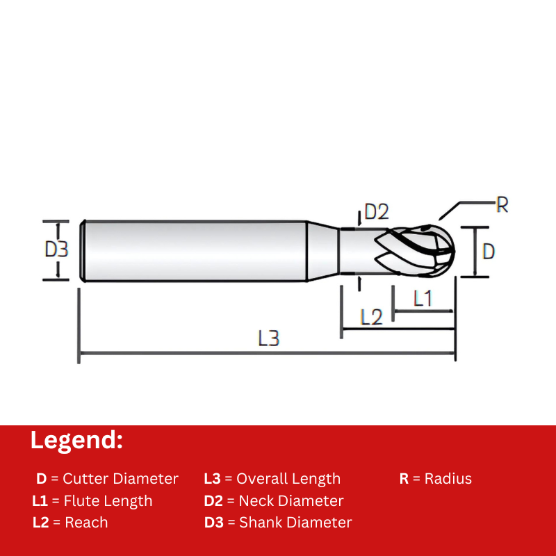 Widin Carbide End Mill - 3 Flute Ball Nose For Finishing Mold & Die - 8mm x 70mm