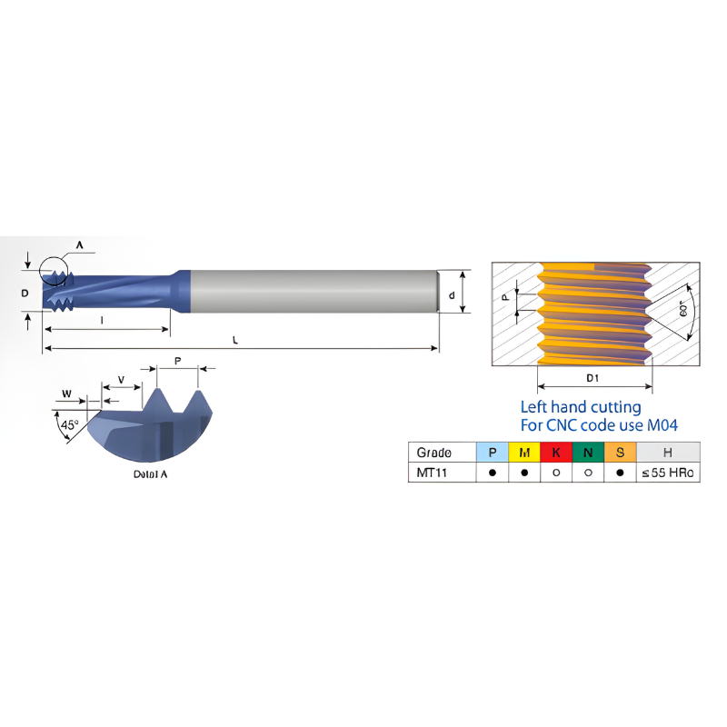 Carmex Thread Mills Multifunction - Hard Type - UN (UNC UNF UNEF UNS) - 3/8 - 1/2 x 16 - MT11