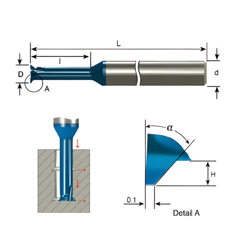 Carmex Mini Carbide Chamfer Cutter - Dovetail 45° - 3.5mm x 14mm