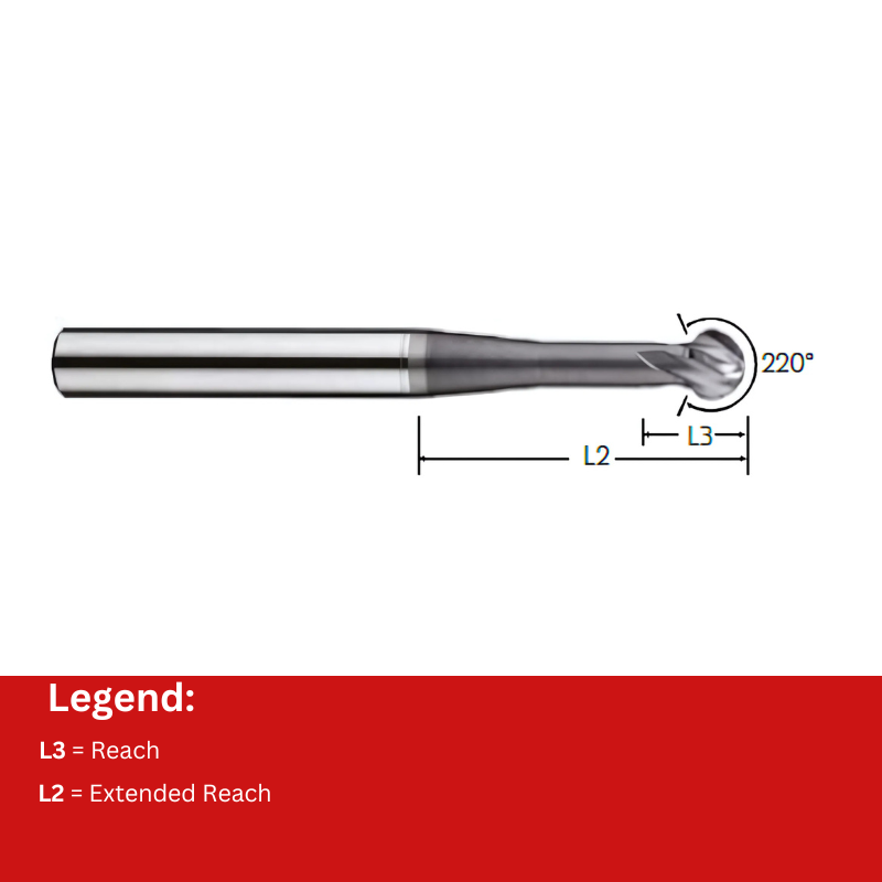 Vortex Lollipop Cutters - Carbide Ball Nose For Steels & Exotics - 2mm x 42mm x 16mm