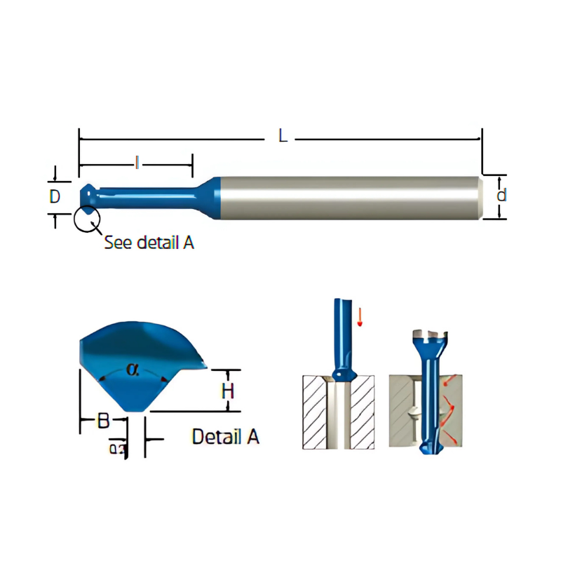 Carmex Mini Carbide Chamfer Cutter 90° - Long Reach - 8mm x 28mm x 105mm