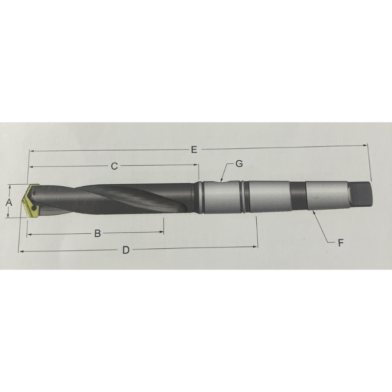 Vortex Morse Taper Spade Drill Holder - Spiral Flute - Intermediate Length - 42.0 - 47.0mm Drill Range - 165.1mm Max Depth