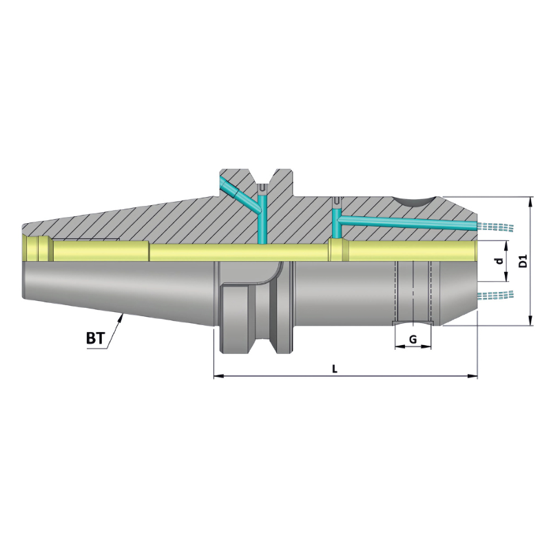 Omega Products BT40 End Mill Holder With Coolant Channels - G2.5 - 25,000RPM - 32mm Bore Size - 160mm Gauge Length