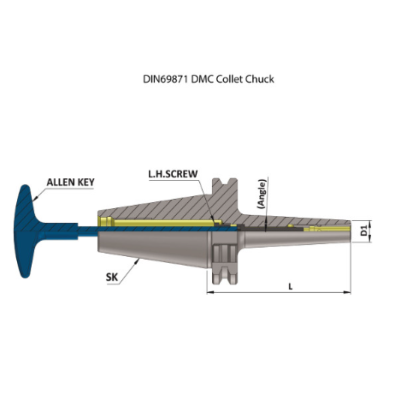 Omega Products DV40 DMC Collet Chuck - DMC08 - DIN69871 - 25,000RPM - G2.5 - 120mm Gauge Length