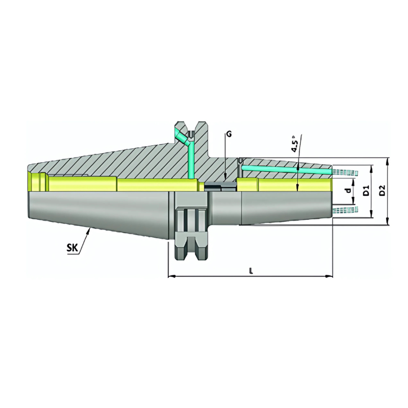 Omega Products DV40 Shrink Fit Chuck With Front Face Coolant - G2.5 - 25,000RPM - 32mm Clamping Diameter - 80mm Gauge Length