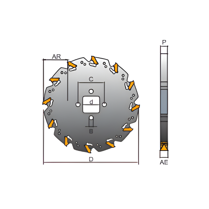 Y.T. Indexable Saw Milling Cutter For LNGT Inserts - 125mm Diameter 3 to 3.5mm Insert Thickness 33mm Cutting Depth 12 Teeth (SBL125-3-32)