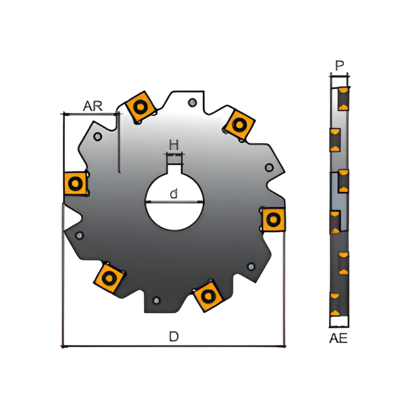 Y.T. Indexable Slitting Saw For SNGX/SNGW Inserts - 125mm Diameter 8mm Insert Thickness 39mm Cutting Depth 12 Teeth (SC-125-8-31.75)