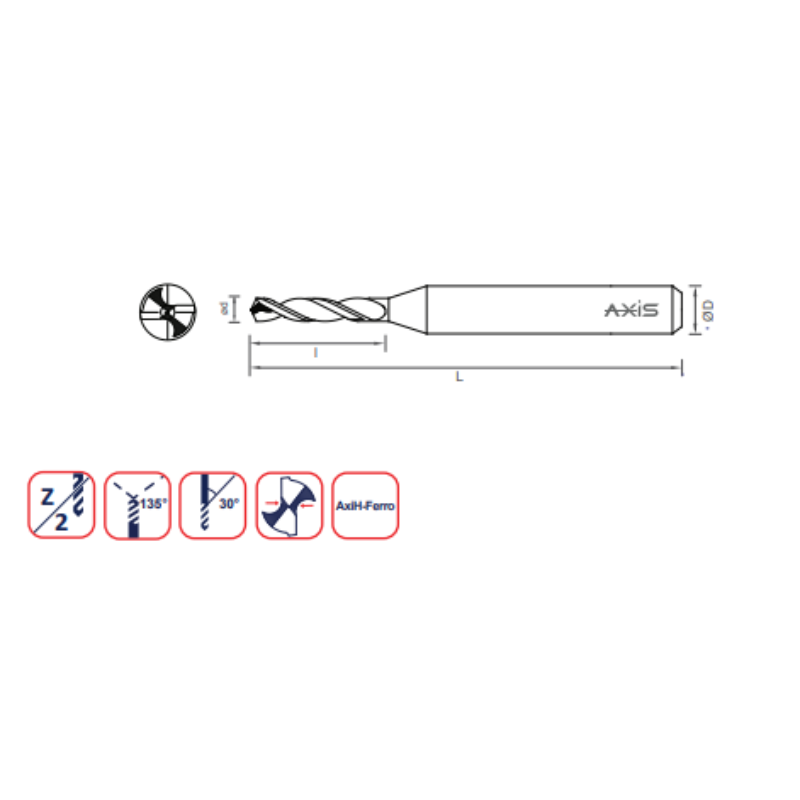 Axis Micro Carbide Drill - Axicoat Short flute length T3110 (3-5xD) - 2.96 Diameter