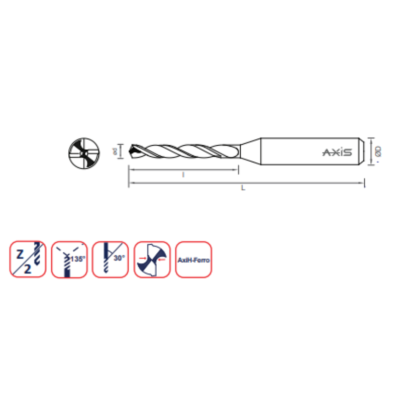 Axis Micro Carbide Drill - Axicoat Medium flute length T3120 (5-8xD) - 2.88 Diameter