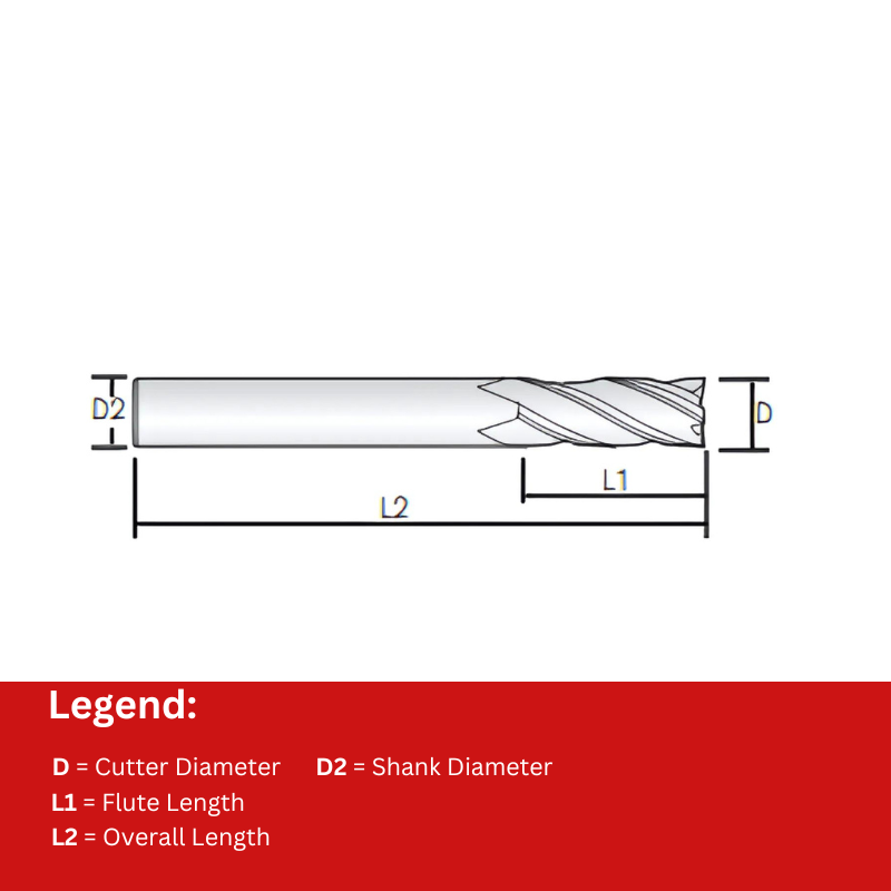Vortex Carbide End Mill - 4 Flute Square Edge - TiSiN Coated - 4mm x 100mm