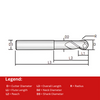 Widin Carbide End Mill For Aluminium & Non-Ferrous - 2 Flute 50° Helix Ball Nose- 6mm x 55mm thumbnail 2