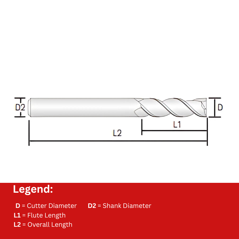 Widin Carbide End Mill For Aluminium & Non-Ferrous - 2 Flute Regular Flute Length 45° Helix Bright Metric - 15mm x 90mm