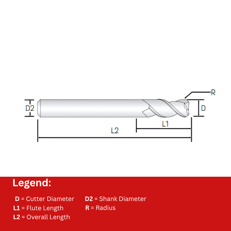 Widin Carbide Corner Radius End Mill For Aluminium & Non-Ferrous - 2 Flute 45° Helix - 20mm x R5.0
