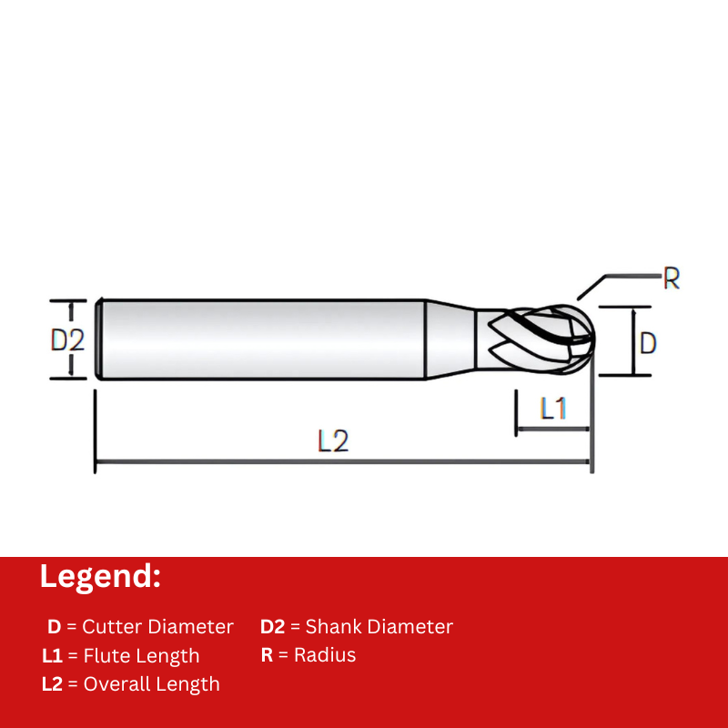 Widin Carbide End Mill For Mold & Die - 3 Flute Ball Nose - 3mm