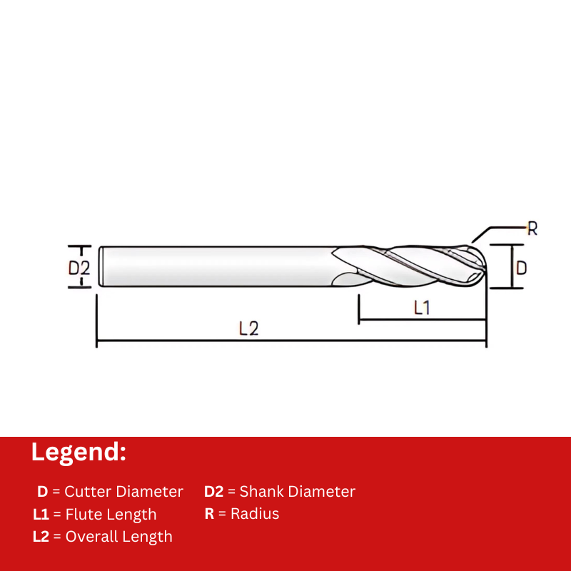 Widin Carbide End Mill For Mold & Die - 4 Flute Ball Nose - 10mm
