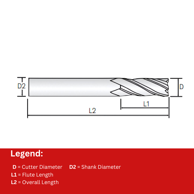 Widin Carbide Square End Mill For Mold & Die - 4 Flute Long Length - 12mm x 35mm x90mm