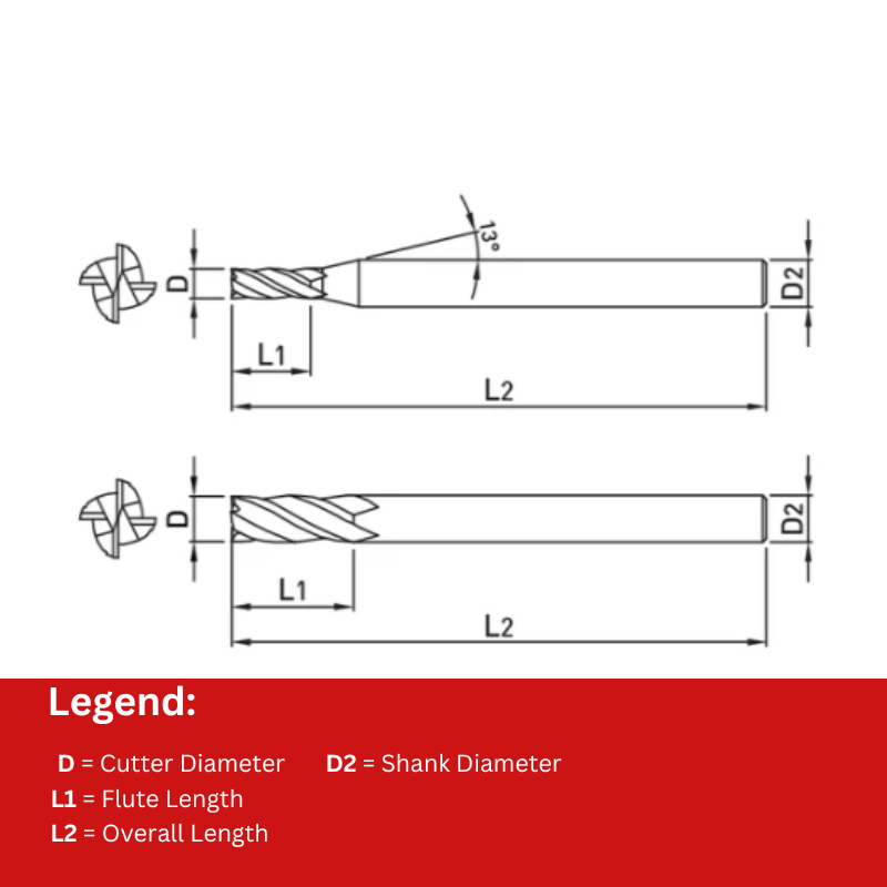 Widin Carbide End Mill For Graphite - 4 Flute Square Edge - 3mm x 20mm