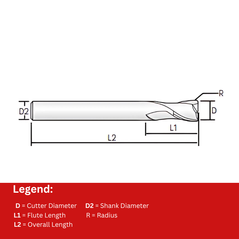 Widin Carbide Corner Radius End Mill For Mold & Die - 2 Flute - 1.5mm x R0.2