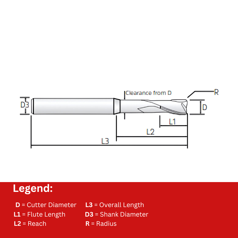 Widin Carbide Corner Radius End Mill For Mold & Die - 2 Flute Long Neck - 0.4mm x1.5mm x R0.05