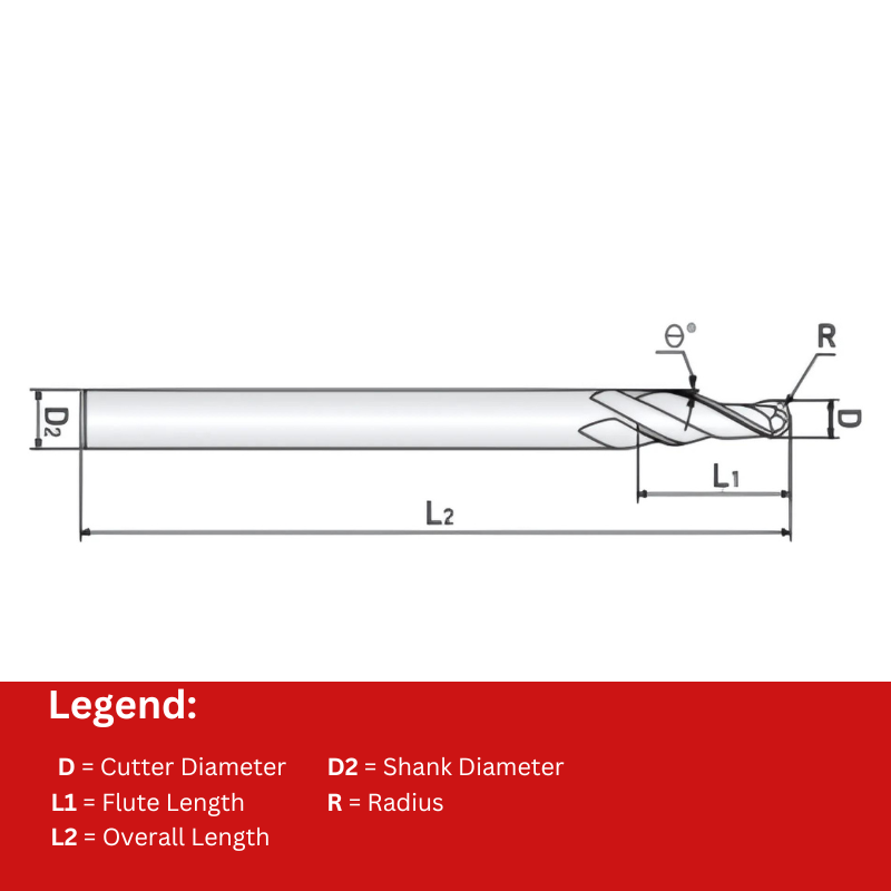 Widin Carbide End Mill For Mold & Die - 2 Flute Tapered Ball Nose - 0.8mm x 1.5