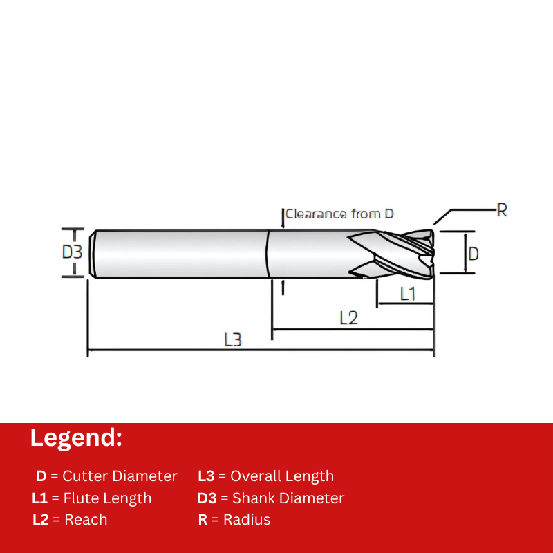Widin Carbide Corner Radius End Mill For Mold & Die - Variable Index 4 Flute - 16mmx 35mm X R1