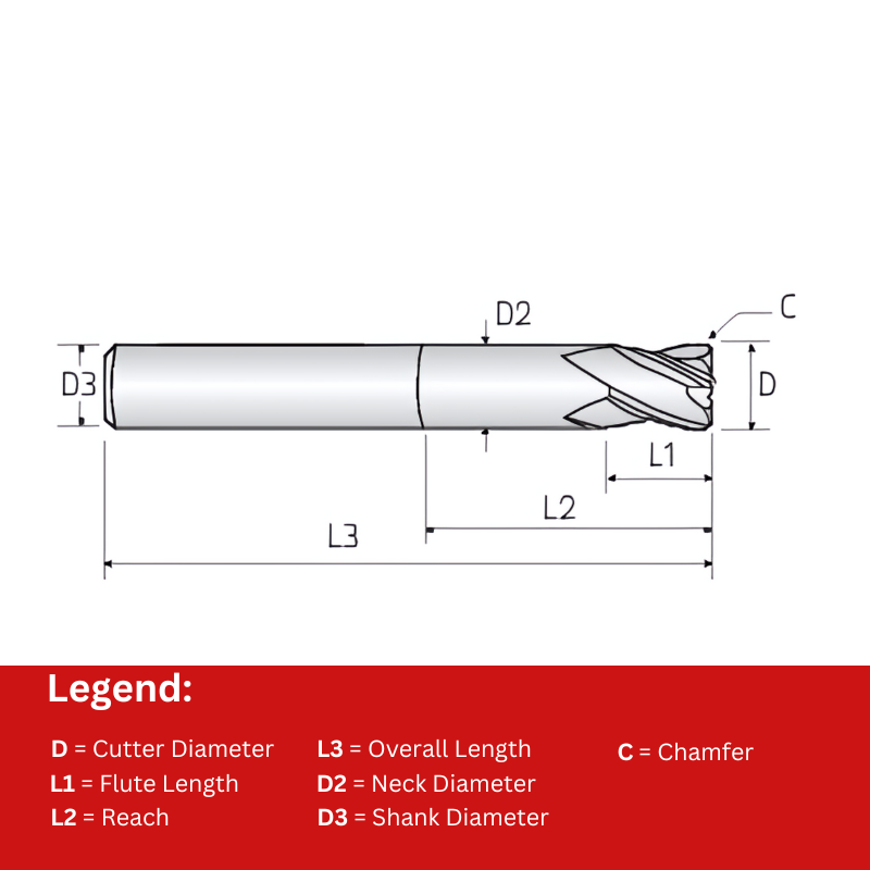 Widin Carbide End Mill For Stainless & Exotics - 4 Flute Variable Helix LongShank - Square Edge - 12mm