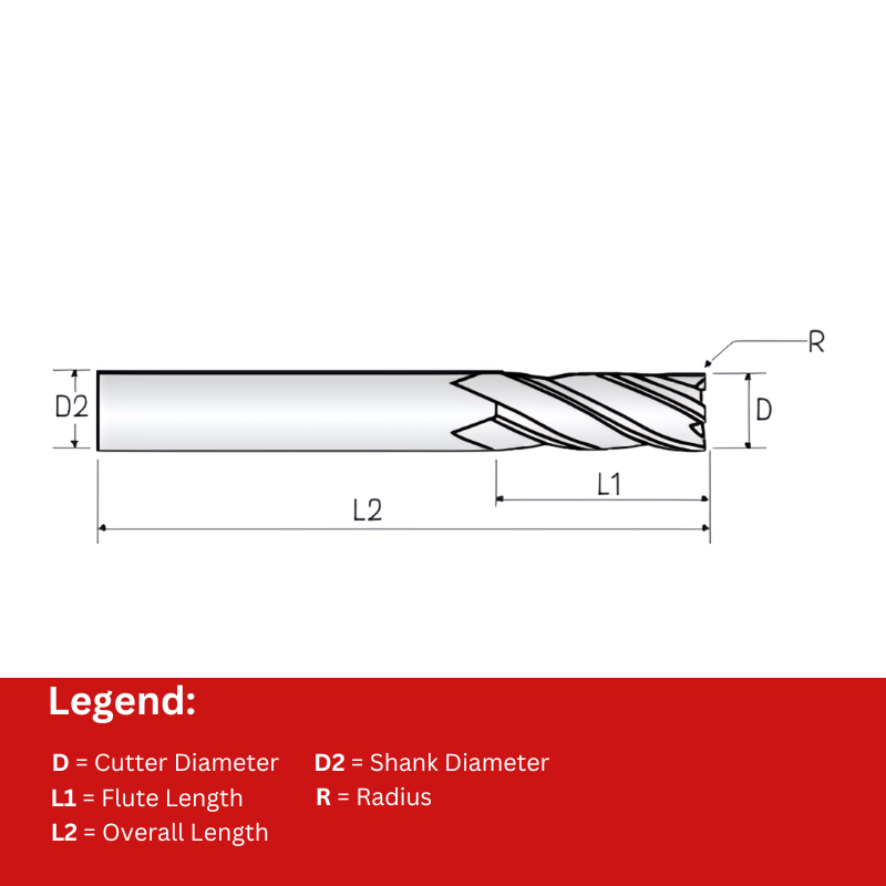 Widin Carbide Corner Radius End Mill For Stainless & Exotics - 4 Flute Variable Helix - 10mm x R1.0