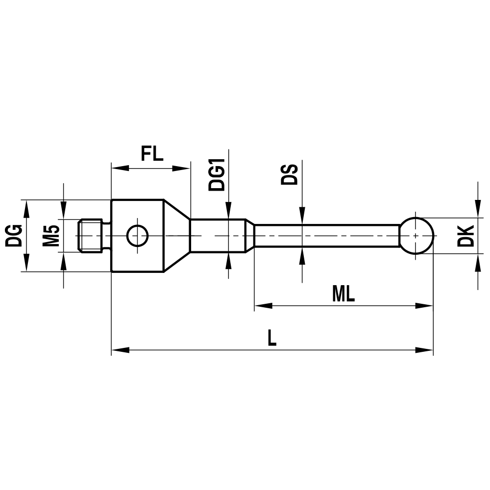 ITP Straight Styli - Type C - Ruby Ball - M5 Thread x 32mm Overall Length - FHM501511032