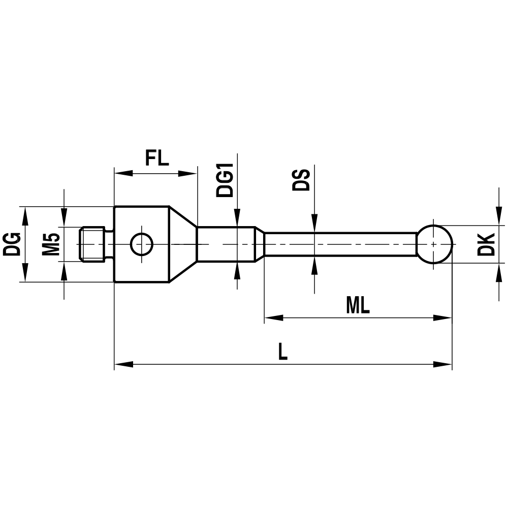 ITP Straight Styli - Type C - Ruby Ball - M5 Thread x 58mm Overall Length - FHM502011058