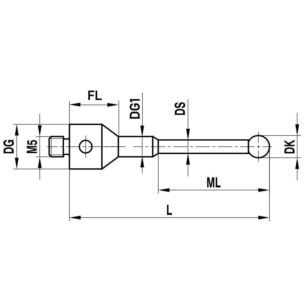 ITP Straight Styli - Type C - Ruby Ball - M5 Thread x 67mm Overall Length - FHM502012066