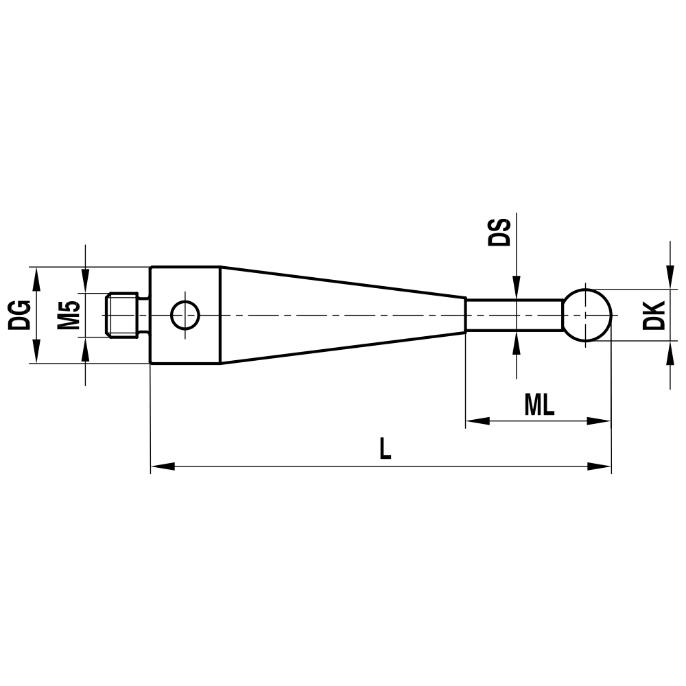 ITP Straight Styli - Type E - Ruby Ball - M5 Thread x 55mm Overall Length - FTM501511055