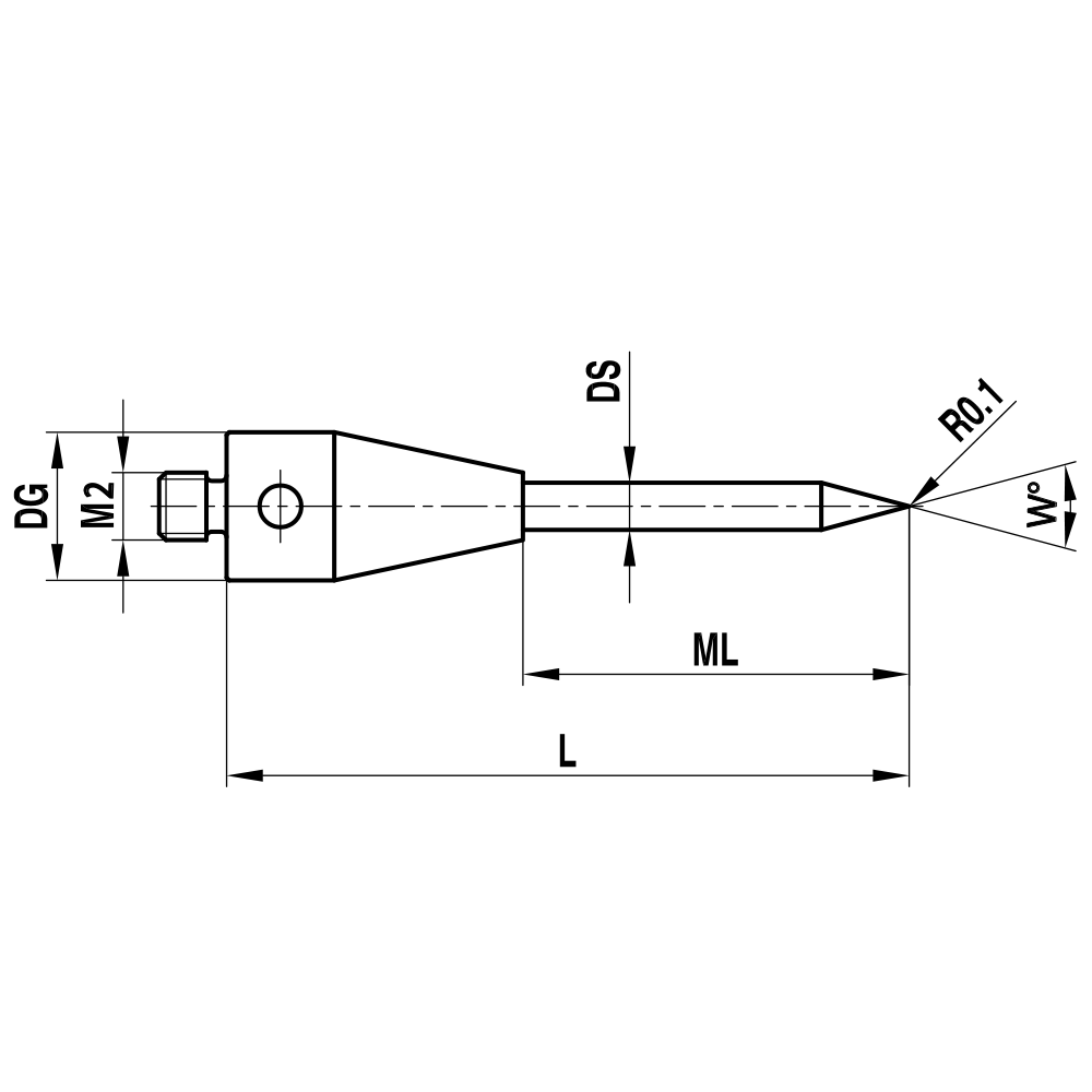 ITP Straight Styli - Type K - M2 Thread x 10mm Overall Length - IHM203003010