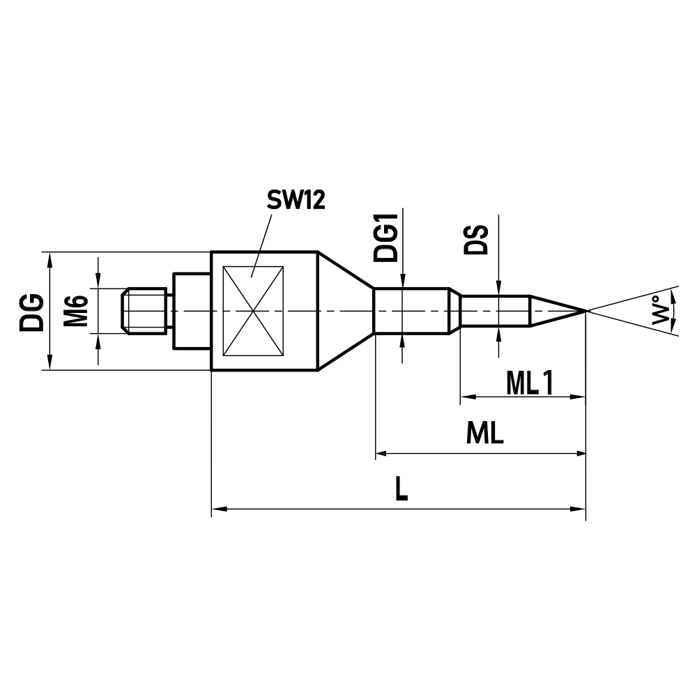 ITP Straight Styli - Type K - M6 Thread x 47mm Overall Length - IHM603016047