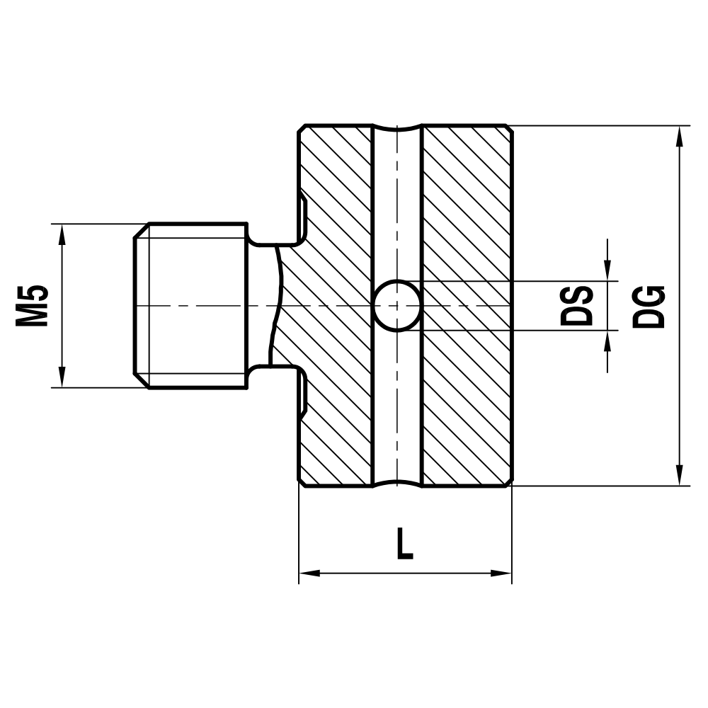 ITP Holder for non threaded styli - titanium Base Material - M5 Thread x 6mm Overall Length - KHM500020010