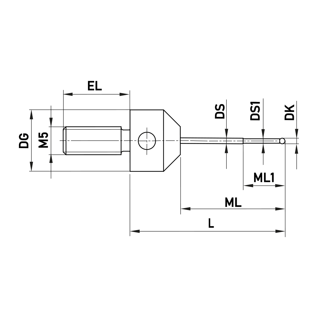 ITP Straight Styli - Type G - Ruby Ball - M5 Thread x 22.1mm Overall Length - LHM500611022