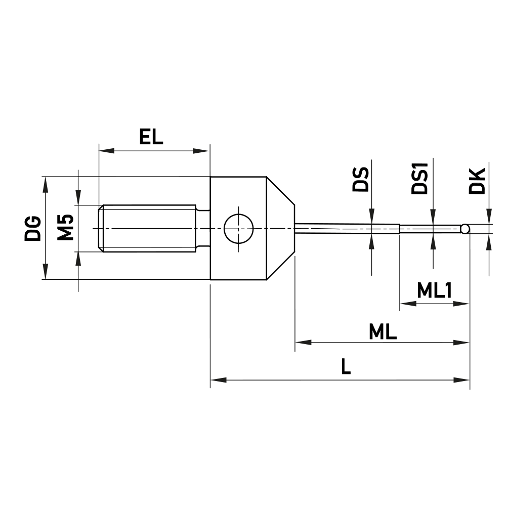 ITP Straight Styli - Type G - Ruby Ball - M5 Thread x 22.3mm Overall Length - LHM500811022