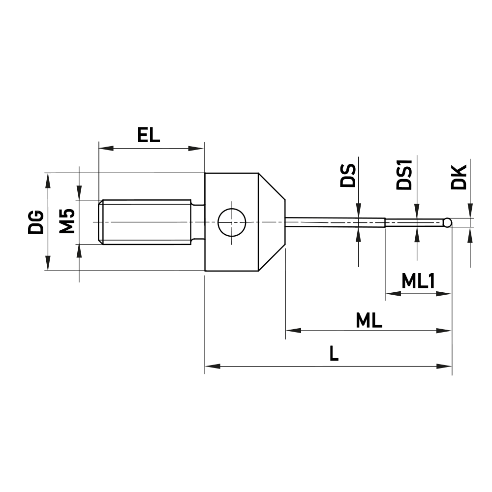 ITP Straight Styli - Type G - Ruby Ball - M5 Thread x 22.5mm Overall Length - LHM501011022