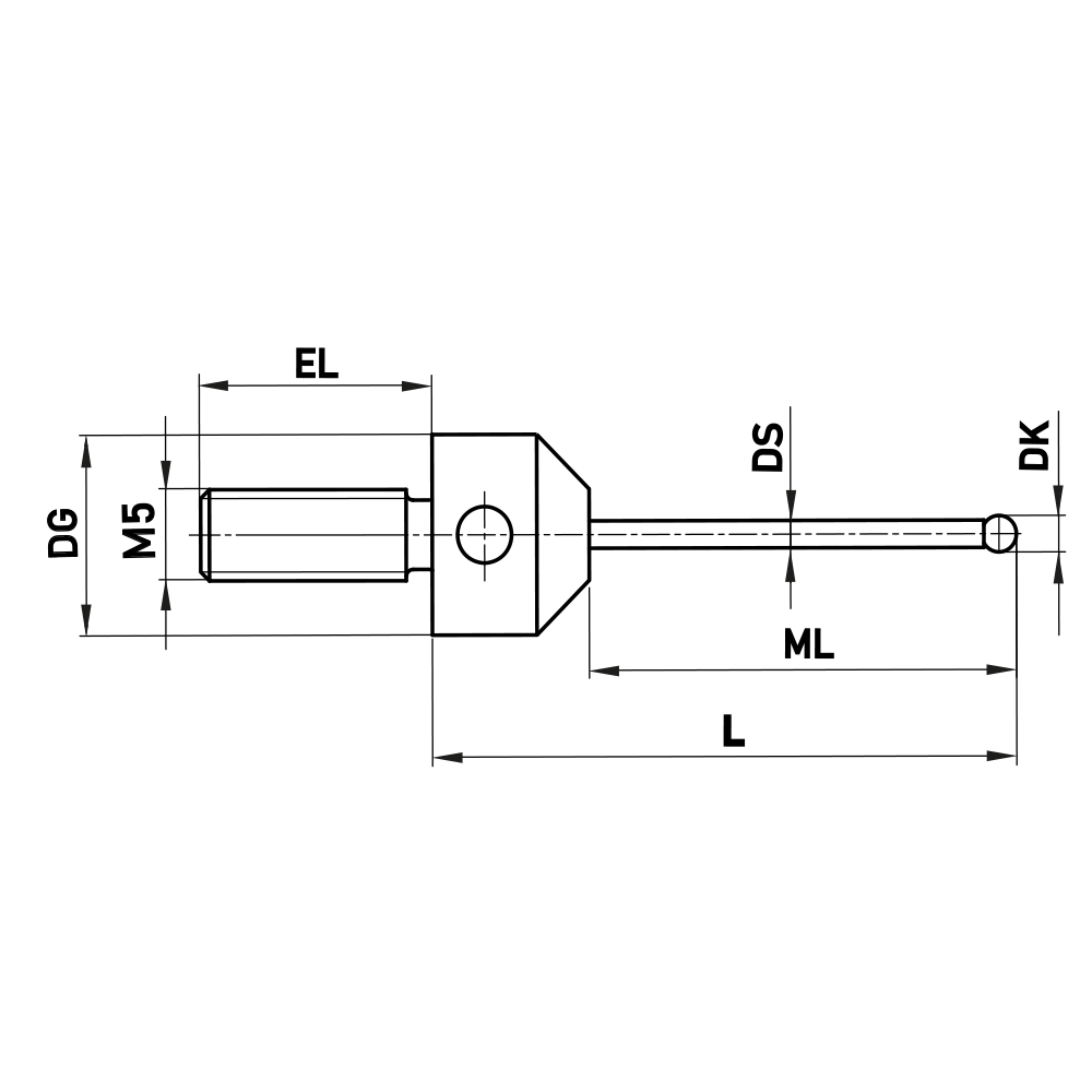 ITP Straight Styli - Type F - Ruby Ball - M5 Thread x 33.5mm Overall Length - LHM502011033