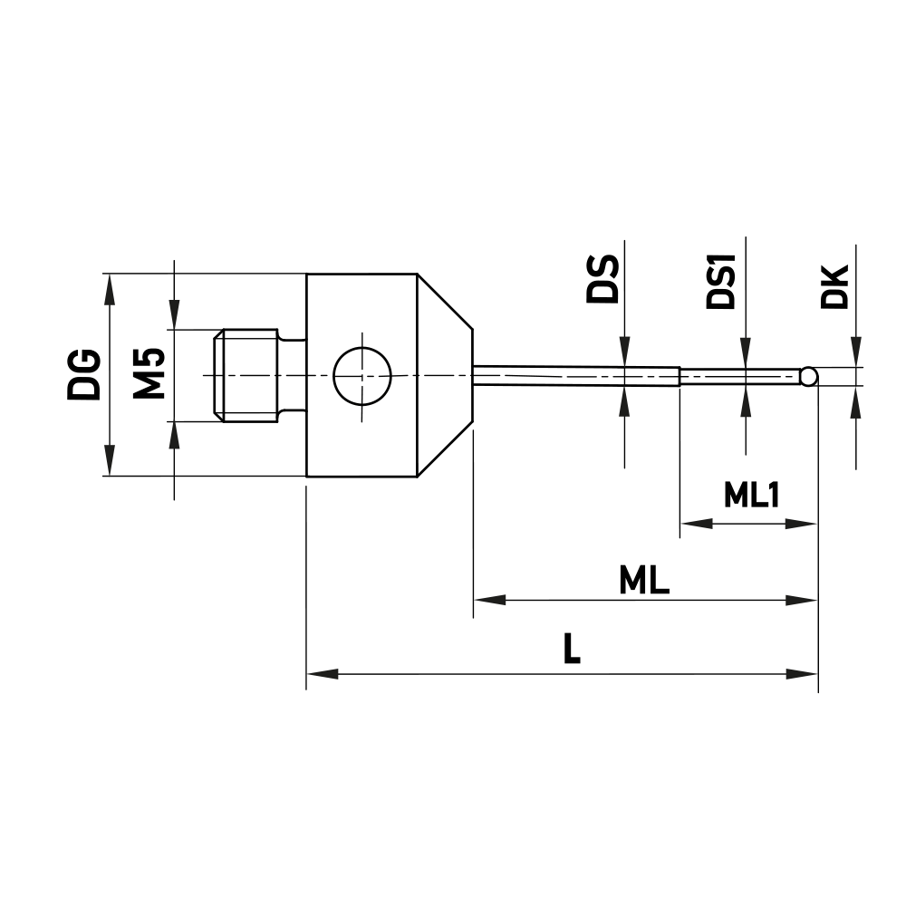 ITP Straight Styli - Type B - Ruby Ball - M5 Thread x 21.8mm Overall Length - NHM500311021